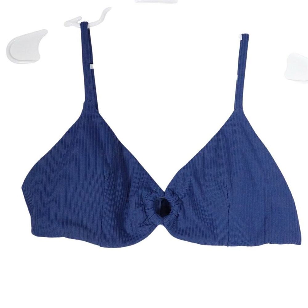NWOT Sample Andie Bonita Bikini Top Women's S Blue Ribbed Keyhole Front 2766-38